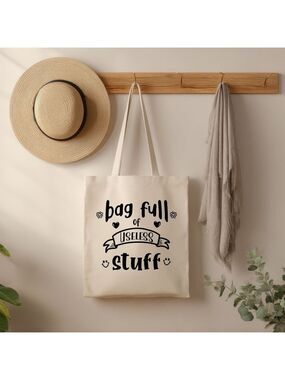 Custom Natural Canvas Tote Bag - Bag Full Of Useless Stuff